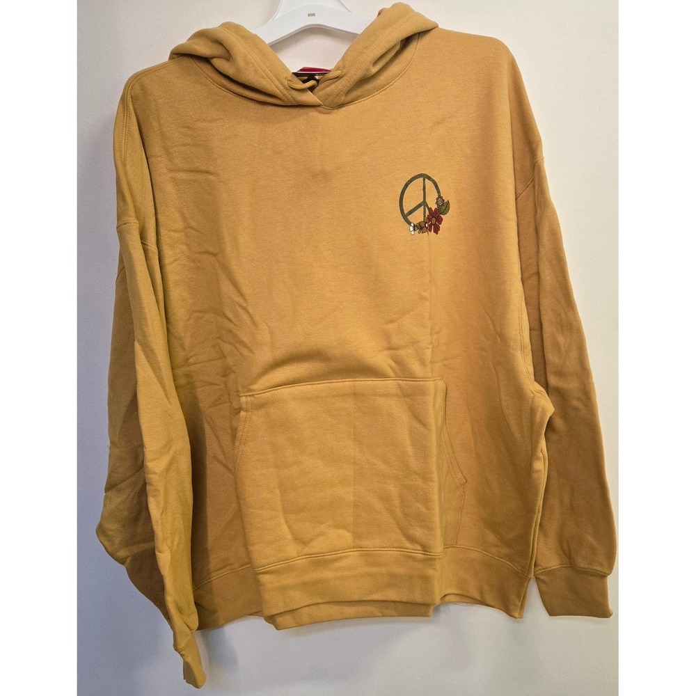 Hanes Stay Groovy Floral Peace Sign Hoodie Bold Hytop Gold 2XL NWT O3112